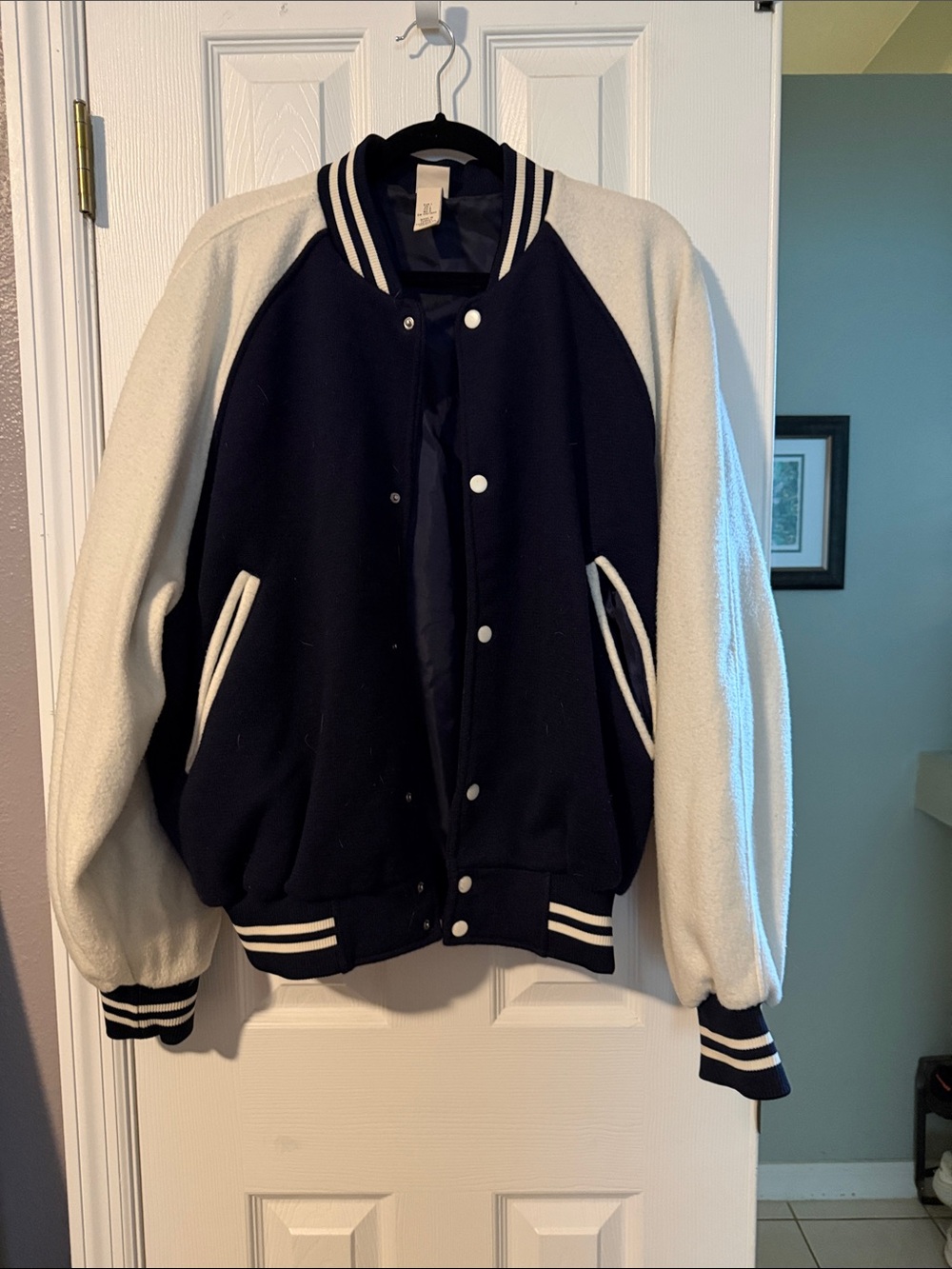 H&M Navy and Cream Bomber Jacket